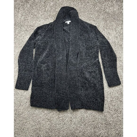 Orvis Women’s Cardigan Sweater L Gray‎ Black chenille Open Front Soft Cozy Knit - Picture 1 of 10